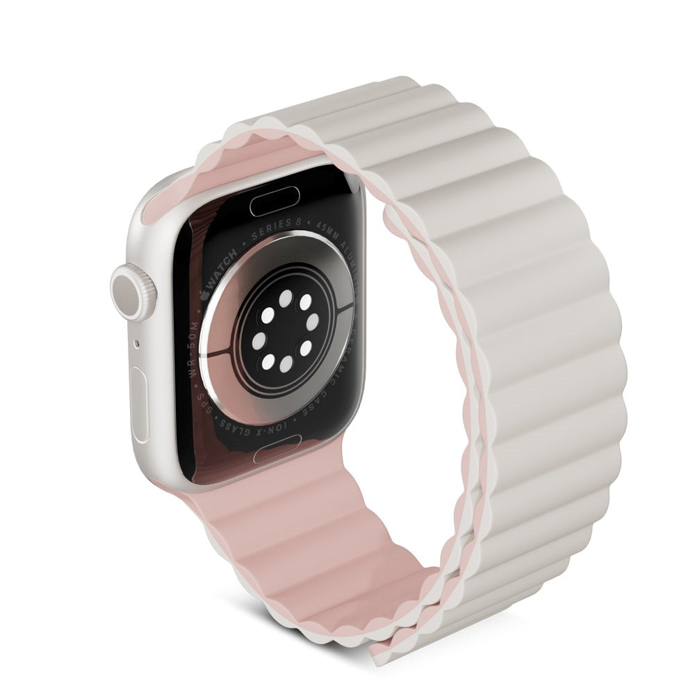 Apple Watch (42/44/SE/45/46/49mm) Epico Magnetisk Silikone Urrem - Grå / Lyserød