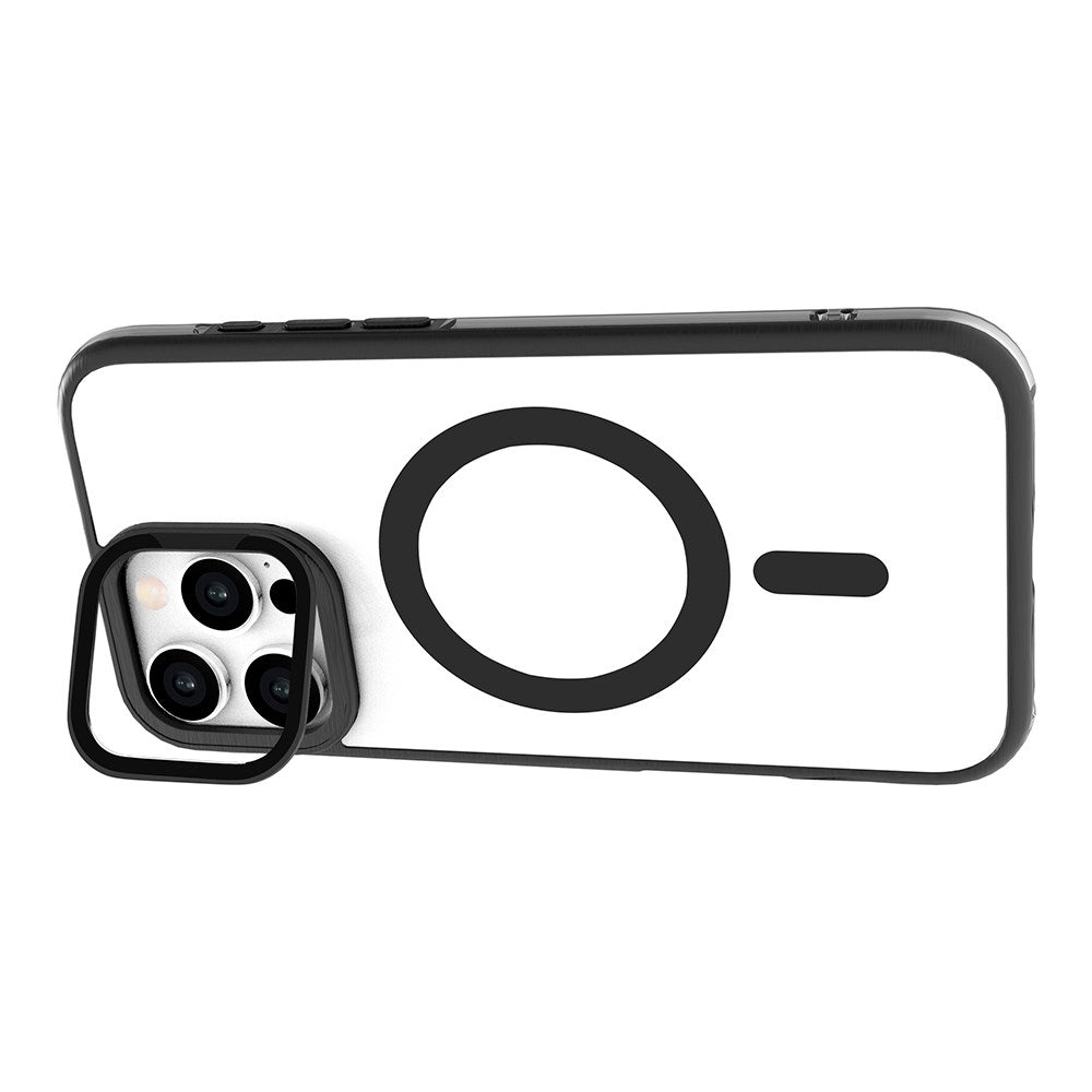 eSTUFF iPhone 16 Pro INFINITE HELSINKI Hybrid Plastik Bagside Cover med Kickstand - MagSafe Kompatibel - Sort / Gennemsigtig