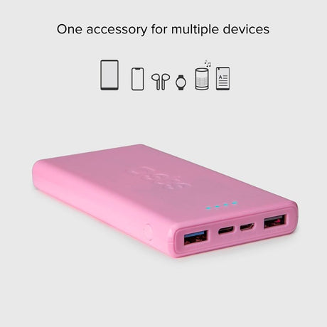 SBS Powerbank m. 2x USB-A & 1x USB-C 10W - 10.000 mAh - Pink