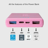 SBS Powerbank m. 2x USB-A & 1x USB-C 10W - 10.000 mAh - Pink