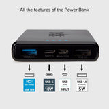 SBS Powerbank m. 2x USB-A & 1x USB-C 10W - 10.000 mAh - Sort