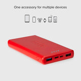 SBS Powerbank m. 2x USB-A & 1x USB-C 10W - 10.000 mAh - Rød