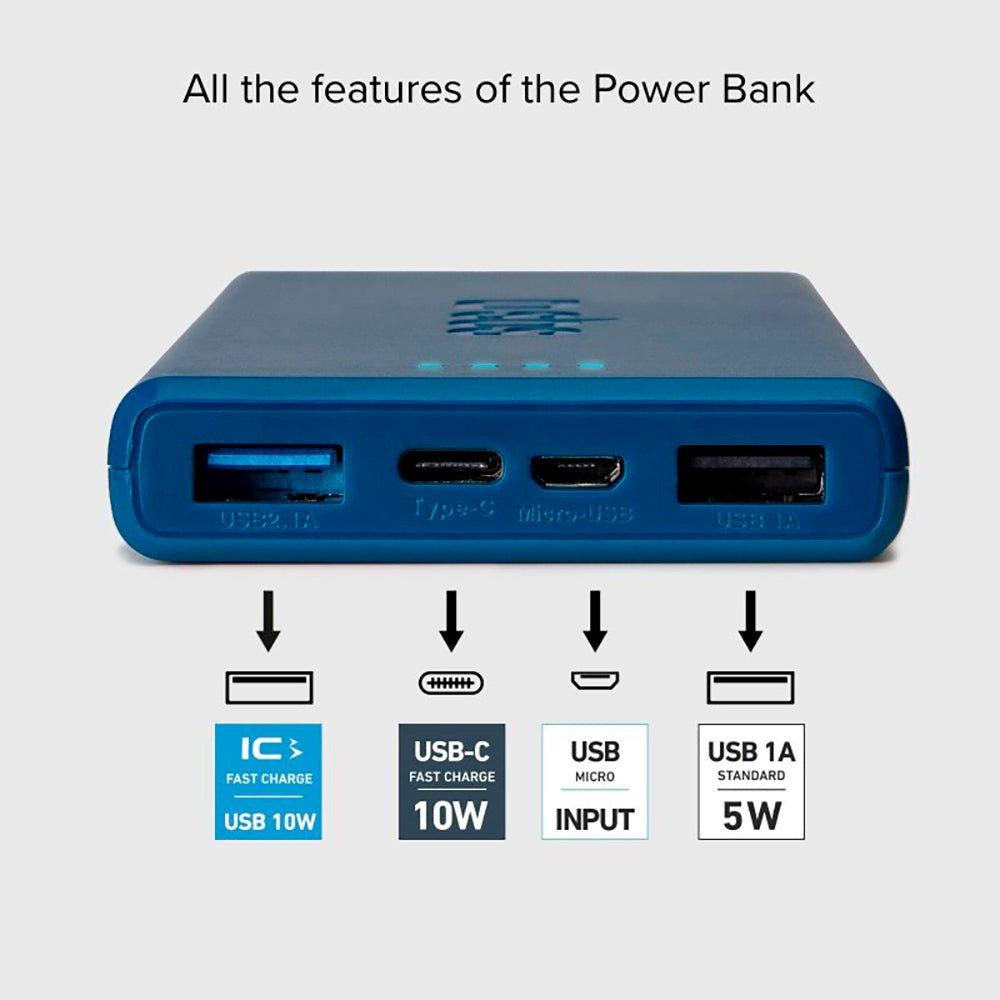 SBS Powerbank m. 2x USB-A & 1x USB-C 10W - 10.000 mAh - Blå