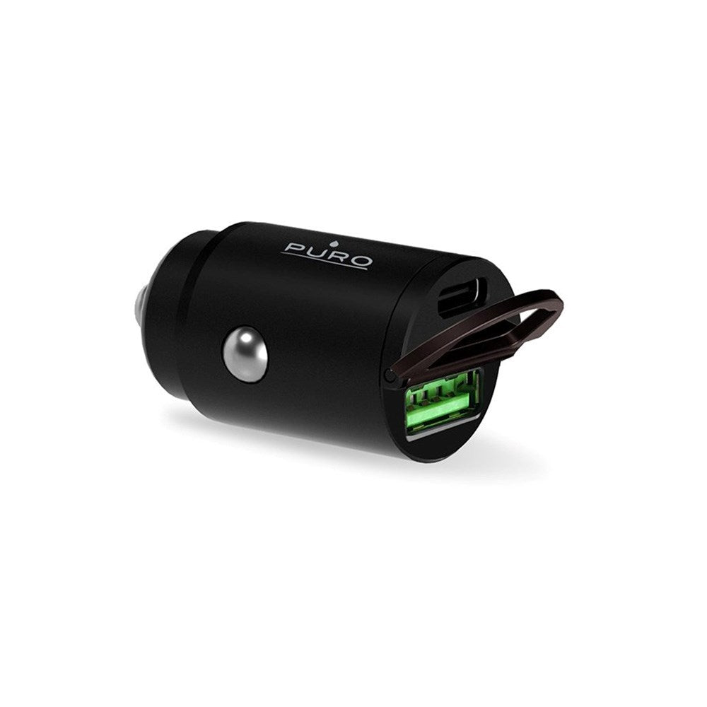 Puro PD (Power Delivery) 30W Mini Biloplader m. USB-A og USB-C - Sort