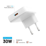 FIXED Slim 30W USB-C - GaN-oplader - 90 grader - Hvid