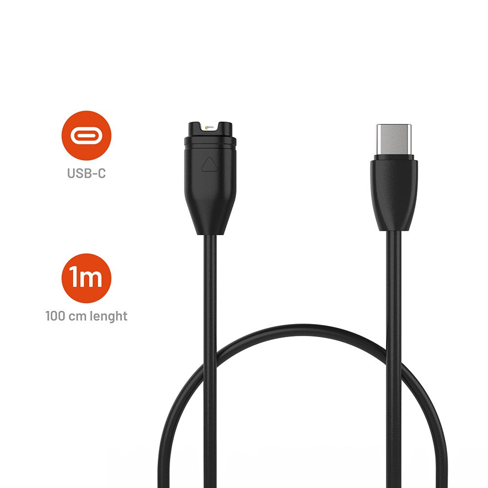 Fixed USB-C Ladekabel til Garmin Smartwatch - Sort