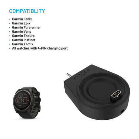 Fixed Trådløs Oplader til Garmin Smartwatch - USB-C - Sort