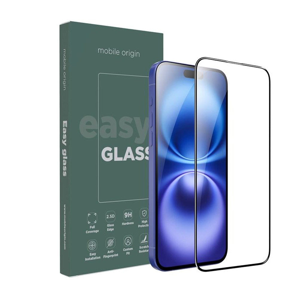 iPhone 15/16 - Mobile Origin EasyGlass Skærmbeskyttelsesglas - Gennemsigtig/Sort Kant