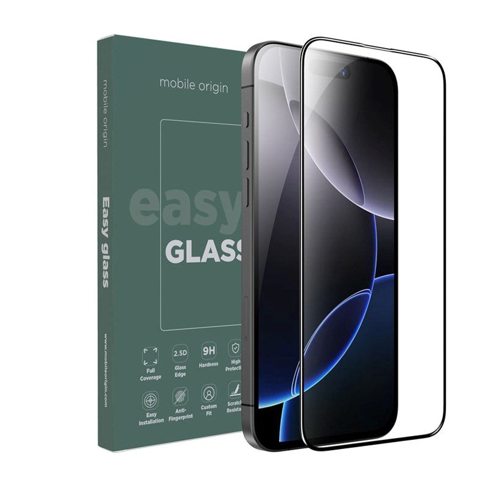 iPhone 16 Pro Max - Mobile Origin EasyGlass Skærmbeskyttelsesglas - Gennemsigtig/Sort Kant