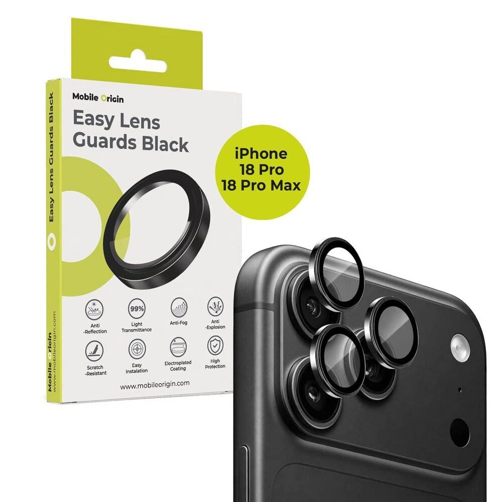 Mobile Origin iPhone 18 Pro / 18 Pro Max Easy Kameralinseglas - Sort