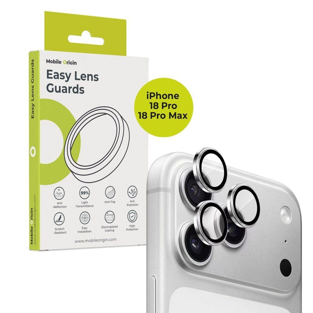 Mobile Origin iPhone 18 Pro / 18 Pro Max Easy Kameralinseglas - Sølv