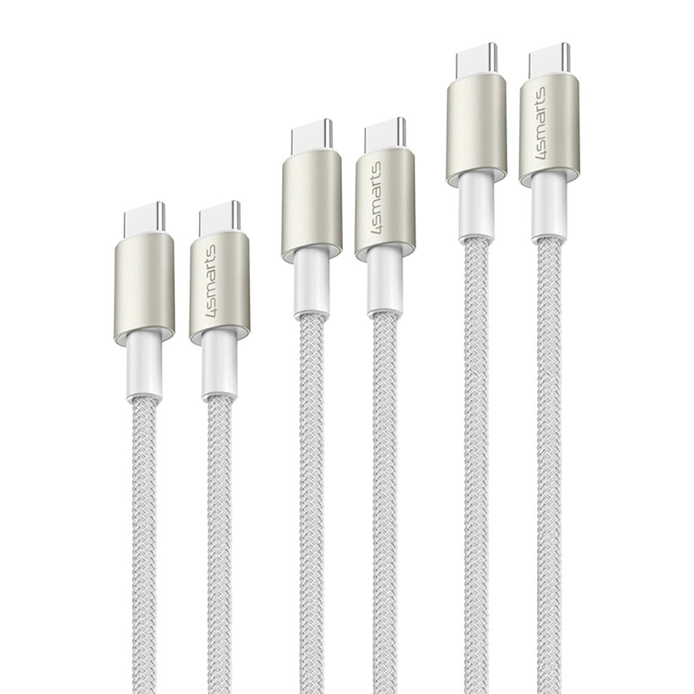 4smarts USB-C til USB-C 60W PremiumCord - 3x USB-C til USB-C Kabel m. USB-C Adapter & Forlænger - Hvid