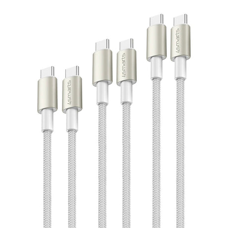 4smarts USB-C til USB-C 60W PremiumCord - 3x USB-C til USB-C Kabel m. USB-C Adapter & Forlænger - Hvid