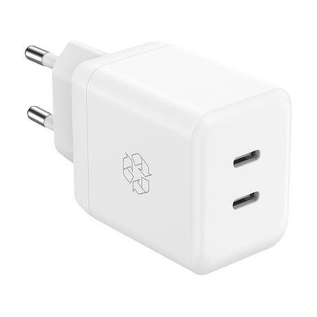 Upström ËSSENTIALS PD 35W GaN Genanvendt Plastik Vægoplader m. 2 x USB-C - Hvid