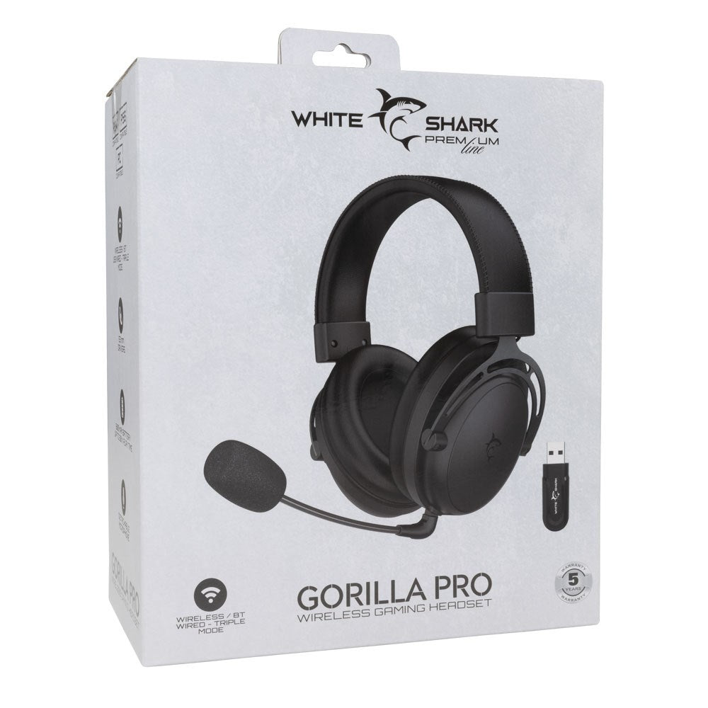 White Shark GORILLA PRO Trådløs Gaming Headset - Over-Ear - Sort