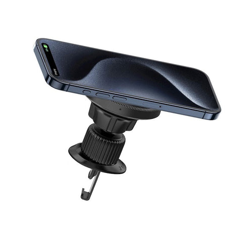 XO CX025 Magnetisk Mobilholder til Bil m. 15W Trådløs Opladning - Ventilation - MagSafe Kompatibel - Sort