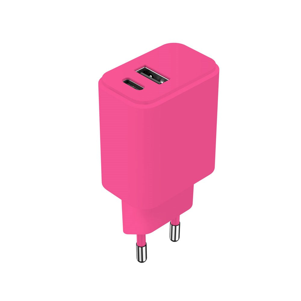 Setty Vægoplader m. 1x USB-A & 1x USB-C / 20W - Pink