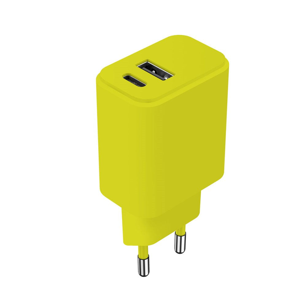 Setty Vægoplader m. 1x USB-A & 1x USB-C / 20W - Lime