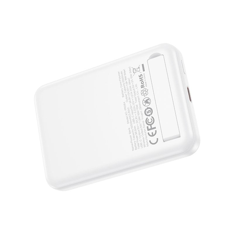 XO Magnetisk Powerbank med m. USB-C Port - 20W - 10.000mAh - Ståfunktion - Hvid