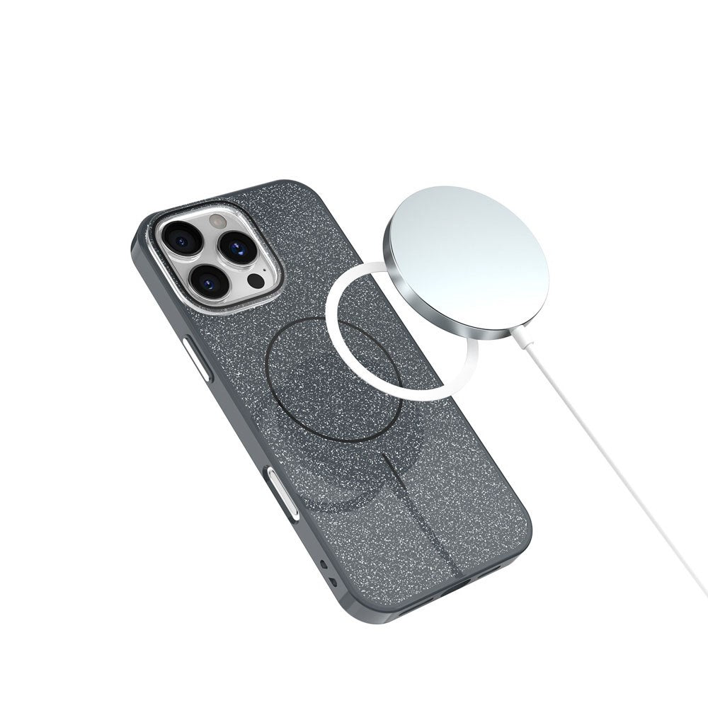 iPhone 15 Glitter Thin Mobil Cover - MagSafe Kompatibel - Sort