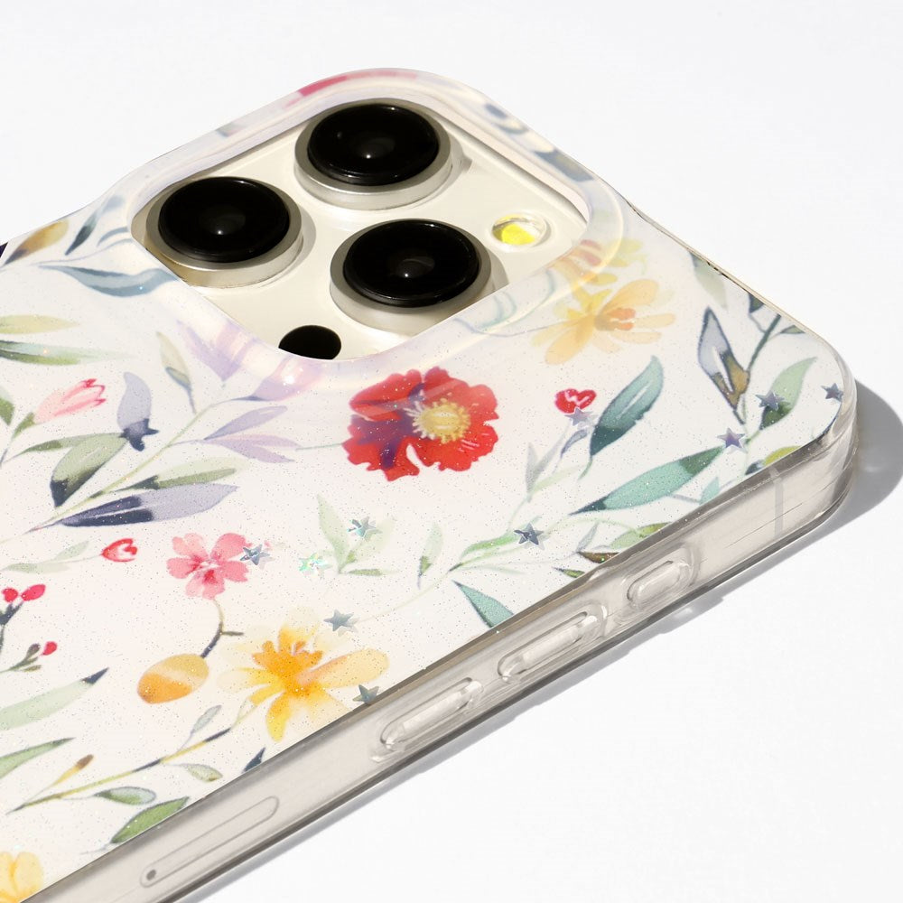 iPhone 16 Pro TFO Glow Glam Bagside Cover - Hvid / Blomster