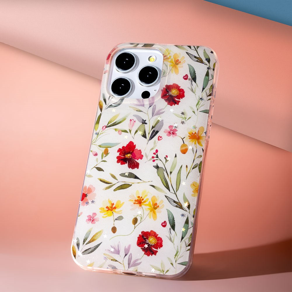 iPhone 16 Pro TFO Glow Glam Bagside Cover - Hvid / Blomster