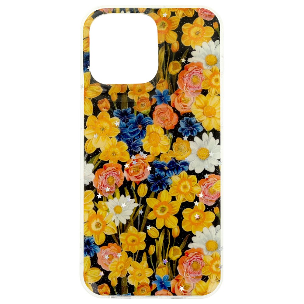 iPhone 16 Pro TFO Glow Glam Bagside Cover - Orange / Blomster