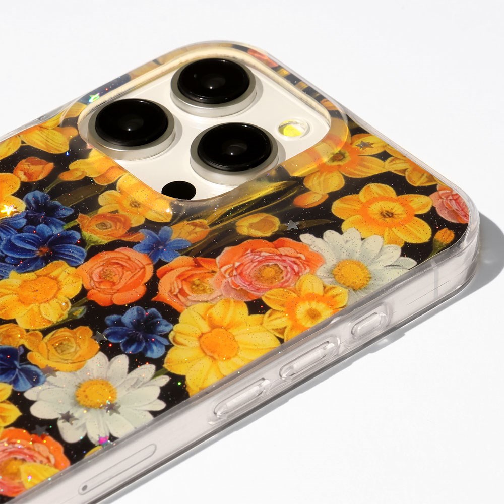 iPhone 16 Pro TFO Glow Glam Bagside Cover - Orange / Blomster