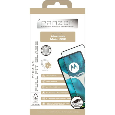 Motorola Moto G52 / G82 PANZER Premium Full-Fit Glass - Hærdet Glas - Sort Kant