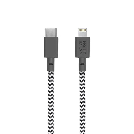 Native Union Belt Kabel USB-C til Lightning m. Læderspænde 1.2 meter - Zebra