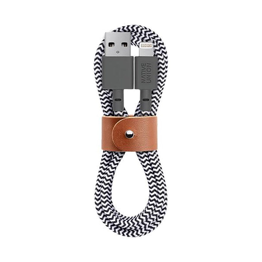 Native Union Belt Kabel USB-C til Lightning m. Læderspænde 3 meter - Zebra