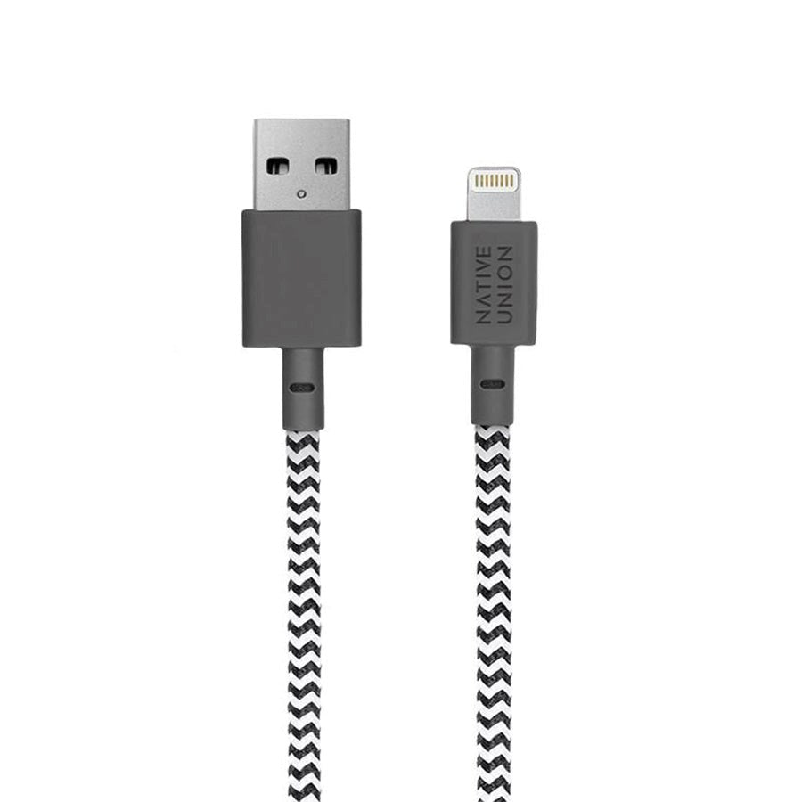 Native Union Belt Kabel USB-A til Lightning m. Læderspænde 1.2 meter - Zebra