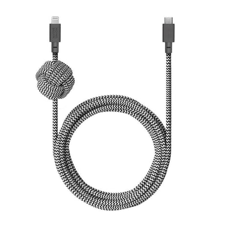 Native Union Night Kabel USB-C til Lightning m. Læderspænde 3 meter - Zebra