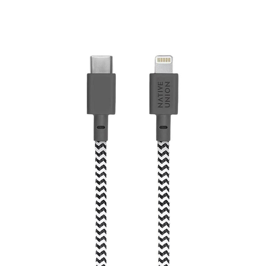 Native Union Night Kabel USB-C til Lightning m. Læderspænde 3 meter - Zebra
