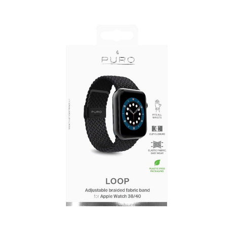 Apple Watch (38/40/SE/41/42mm) Puro Loop Flettet Stof Smartwatch Rem - Sort