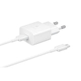 Original Samsung Fast Charger 15W Vægoplader m. USB-C til USB-C Kabel - Hvid