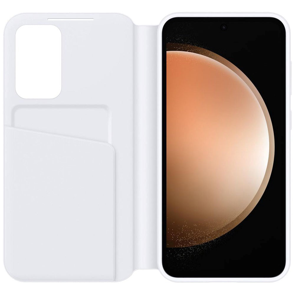 Original Samsung Galaxy S23 FE Smart Clear View Flip Cover - Hvid (EF-ZS711CWEGWW)