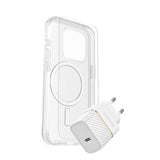 OtterBox iPhone 15 Protection + Power Kit - MagSafe Cover, Skærmbeskyttelse & 30W Vægoplader - Gennemsigtig / Hvid