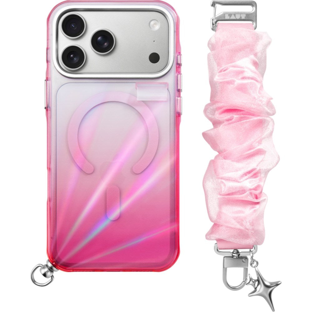 LAUT iPhone 18 Pro / 17 Pro NOVA GLOW Cover m. Strop og Stjerne Charm - MagSafe Kompatibel - Lyserød