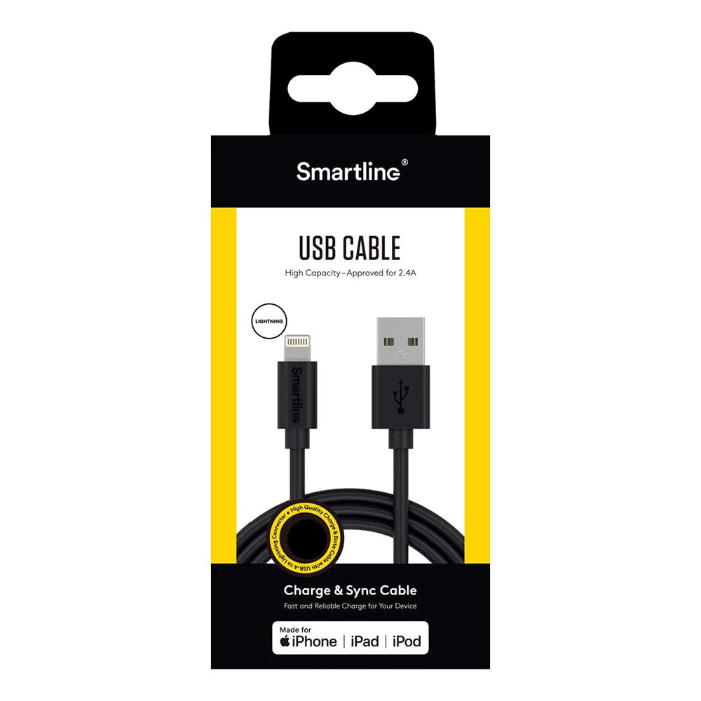 Smartline USB-A til Lightning Kabel 1m. - Sort