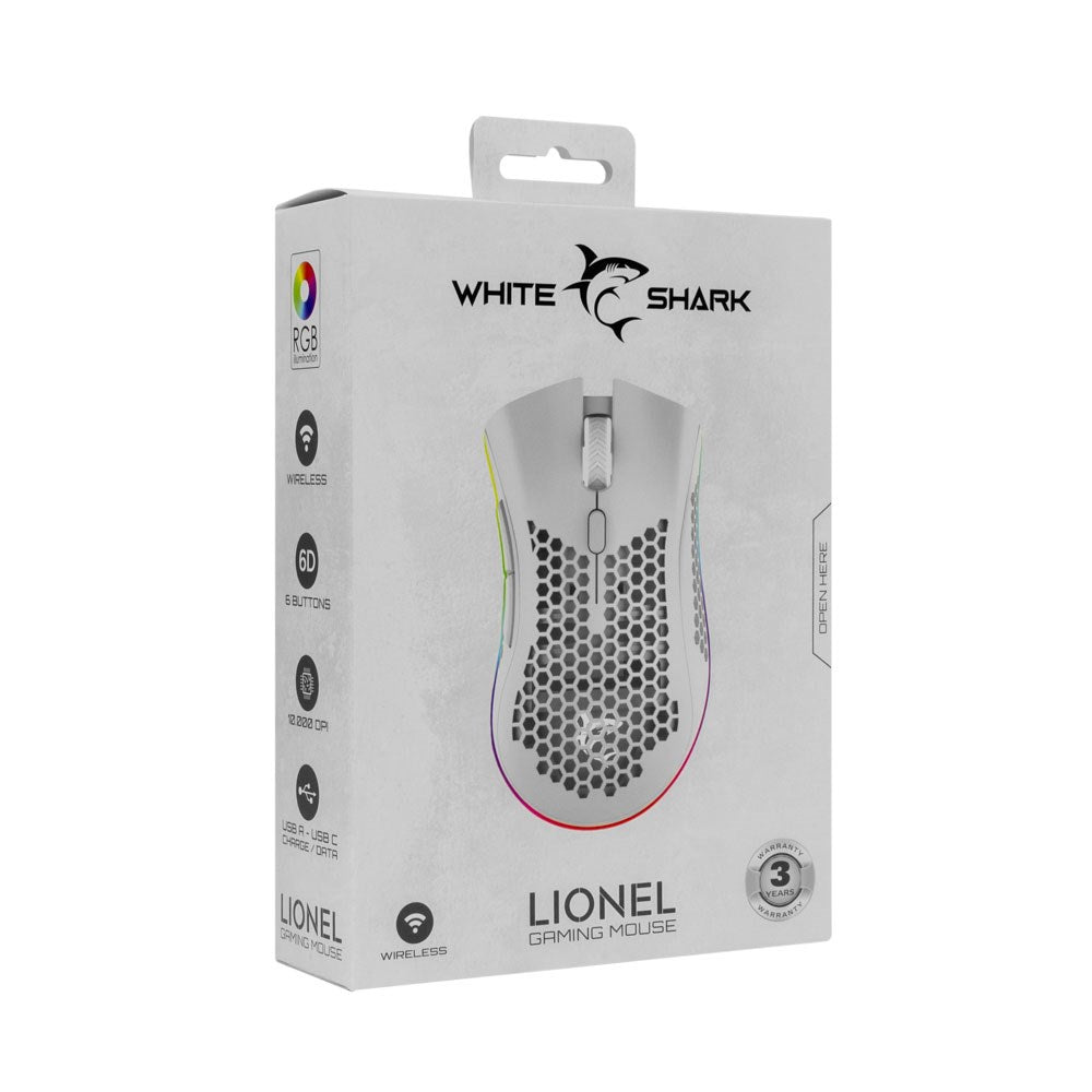 White Shark LIONEL Trådløs 6D / 10000 DPI Gaming Mus - Hvid