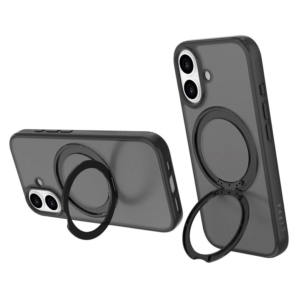 Lippa iPhone 17 Hybrid Cover m. Roterende Kickstand - MagSafe Kompatibel - Mat / Sort
