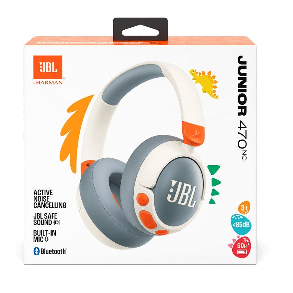 JBL Junior 470NC Maks. 85 dB Børne Headset m. Bluetooth og Aktiv Støjreduktion - Over-Ear Høretelefoner - Hvid / Grå