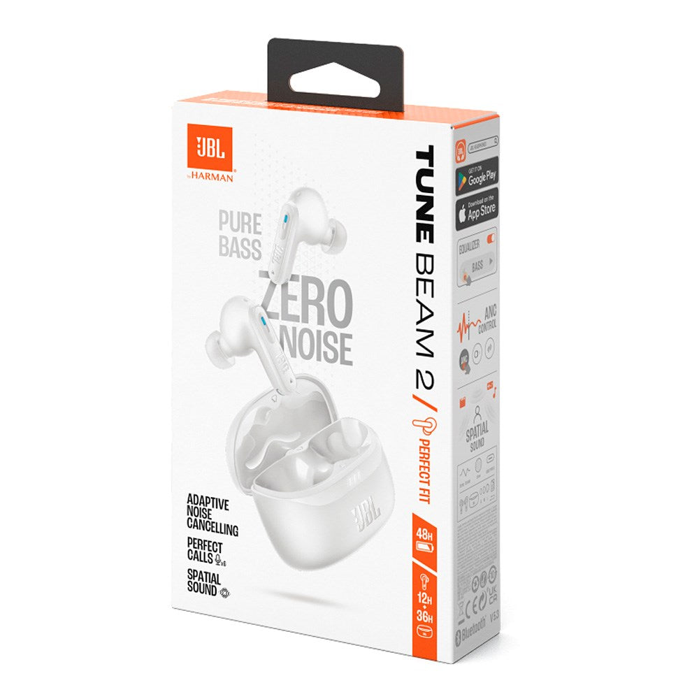 JBL Tune Beam 2 - True Wireless Høretelefoner m. Aktiv Støjreducering - In-Ear - Hvid