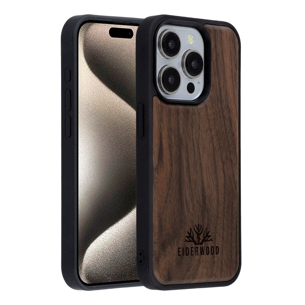 iPhone 15 Pro - EIDERWOOD Magnetisk Træcover - MagSafe Kompatibel - Valnøddetræ