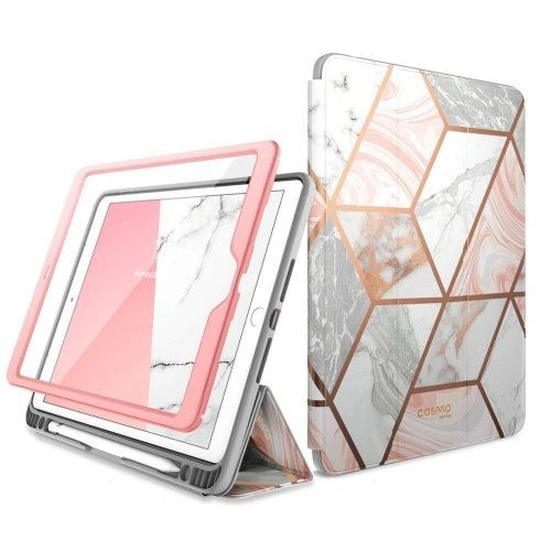 Supcase Cosmo Apple iPad 10.2 Cover - Slankt Marmor Design med Apple Pencil Plads - Lyserød