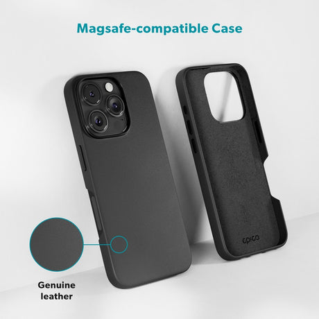 Epico iPhone 16 Mag+ Leather Cover - MagSafe Kompatibel - Sort