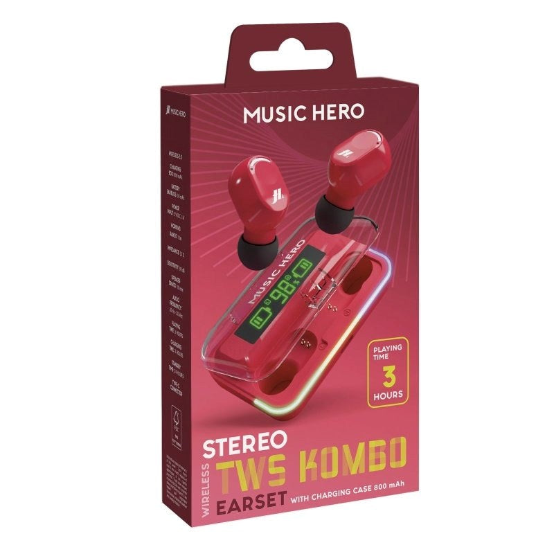 Music Hero True Wireless In-Ear Headset - Rød