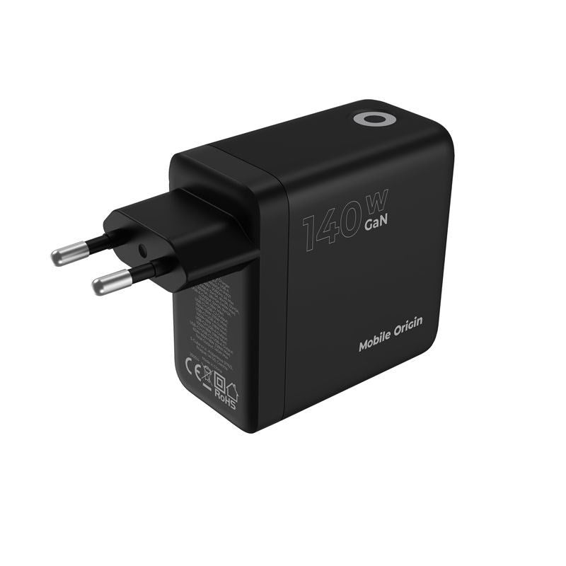 Mobile Origin PW21 Display Vægoplader GaN 140W med 2x USB-C + 1x USB-A - Sort