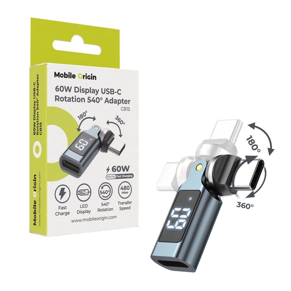 Mobile Origin 60W USB-C Adapter - 540° Roterbar - Grå